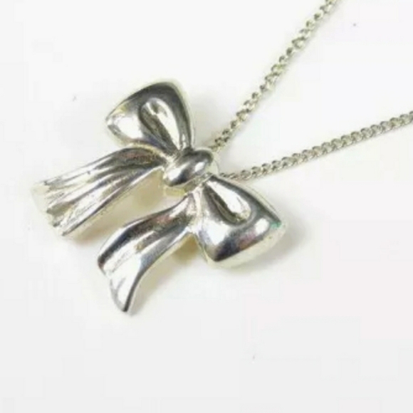 Tiffany & Co. Jewelry - TIFFANY RETIRED SMALL BOW ON ATTACHED 16 INCH TIFFANY CHAIN